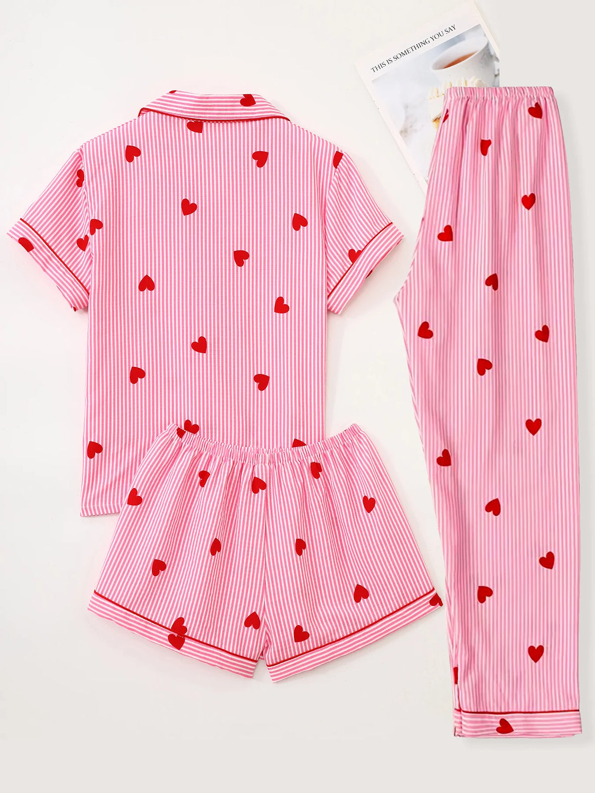Pajama Set - Short-sleeve top, shorts and striped pants ❤️