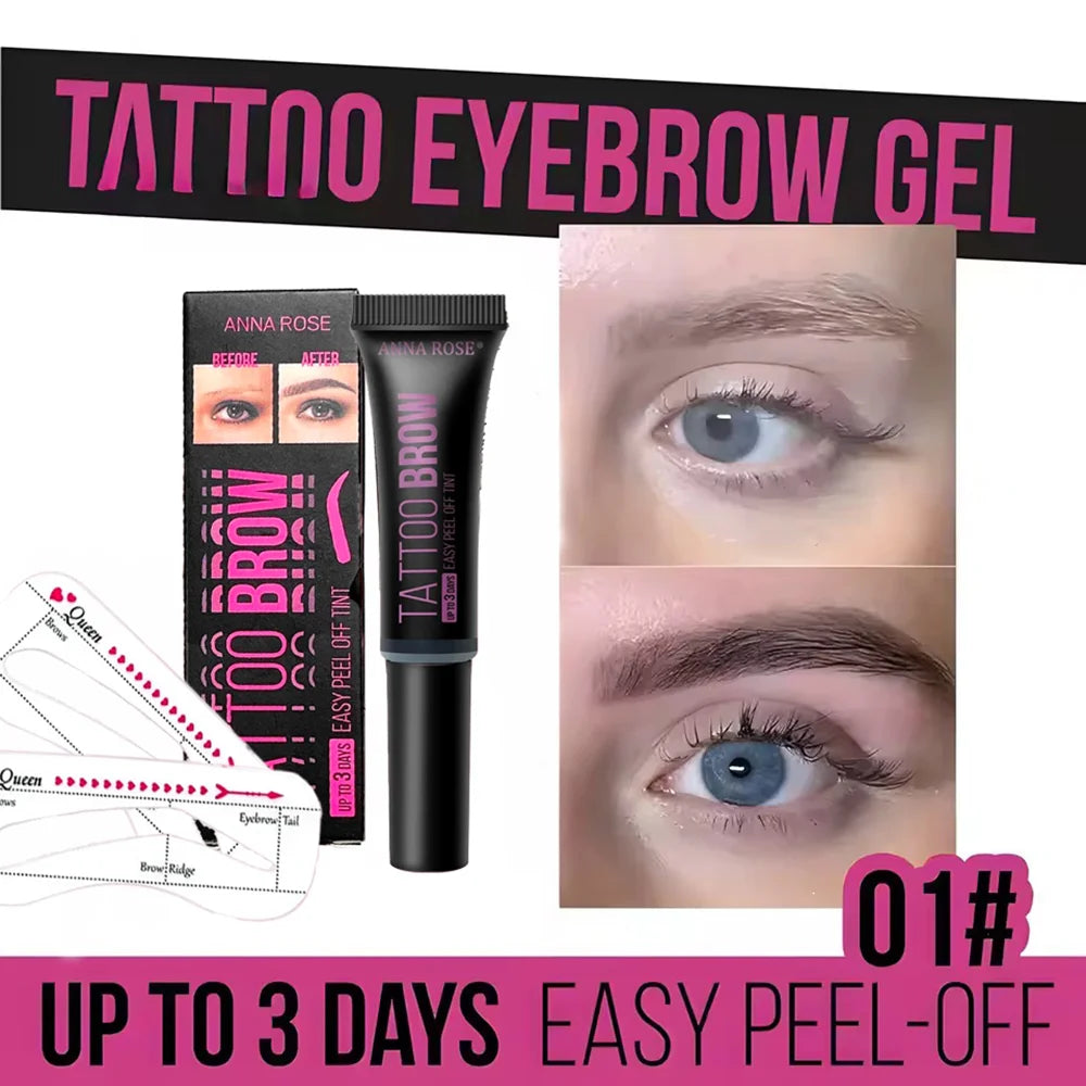 🎨💧 Waterproof Peel-Off Eyebrow Tattoo Gel – With Stencils, 3 Days Long Lasting