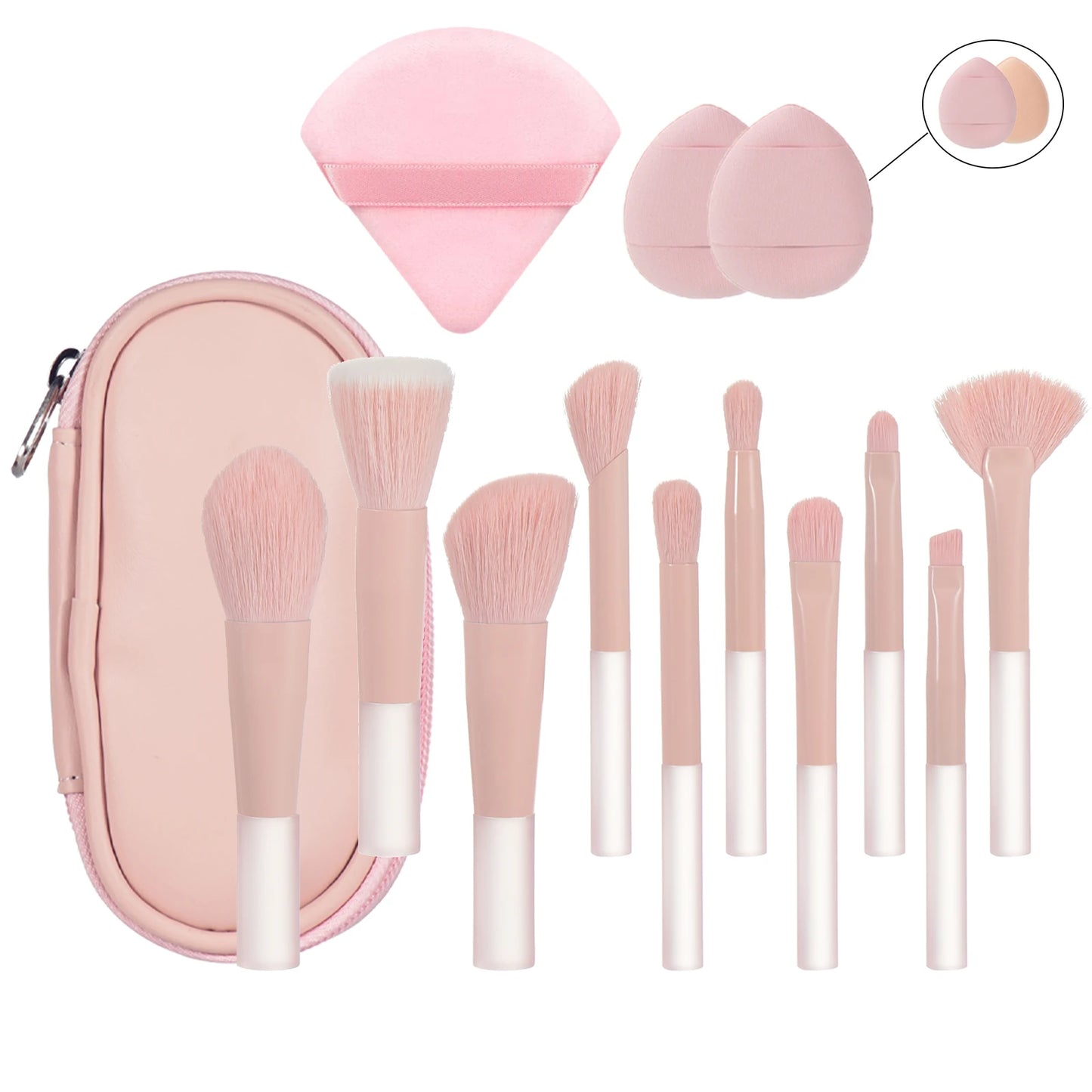 💗 Mini juego de brochas de maquillaje rosa – Tamaño de viaje