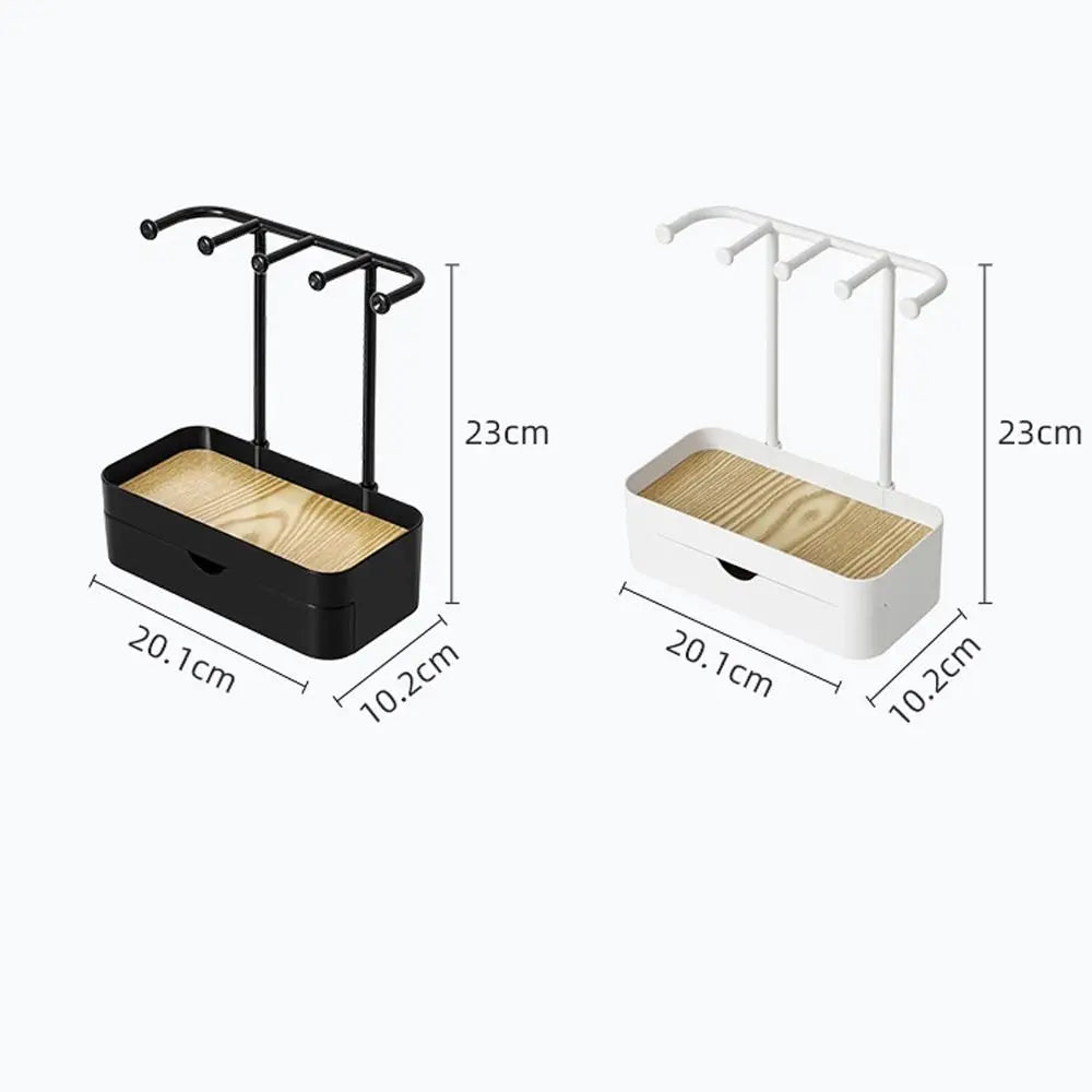 Expositor de joyas portátil con cajón: base de madera y elegante almacenamiento.