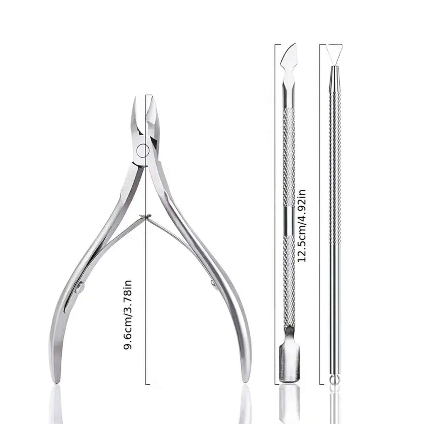 Kit de cuidado de uñas de acero inoxidable: cortacutículas y empujador de piel