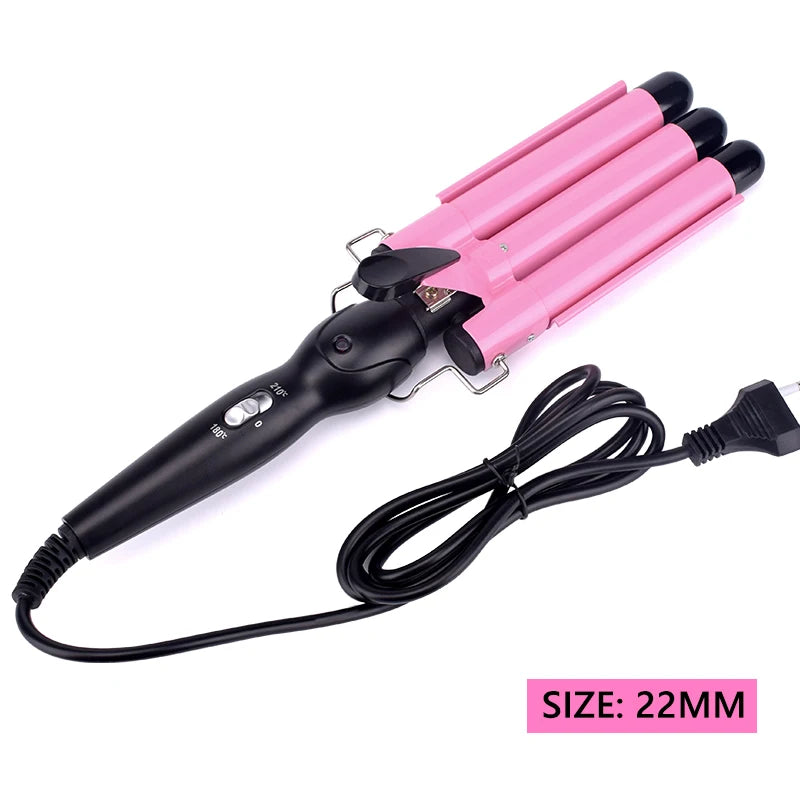 Plancha de pelo rosa de triple barril