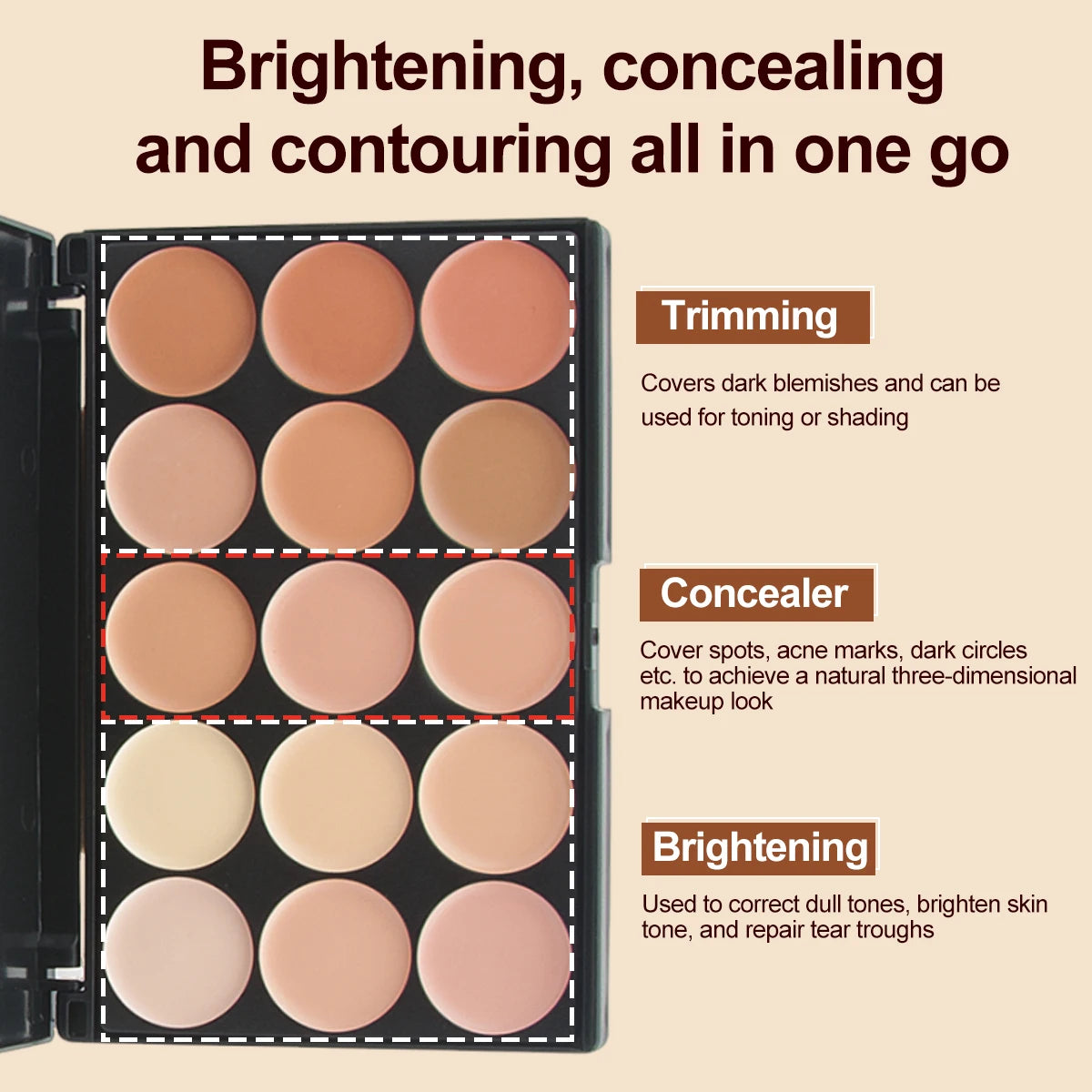 Palette correctrice 15 couleurs – Anticernes, contour, fond de teint & correcteur