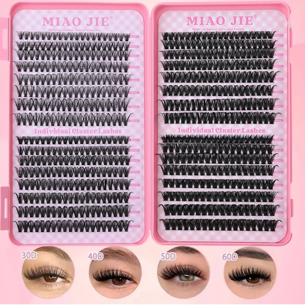 Kit de extensiones de pestañas MIAOJIE – D Curl Clusters + Pegamento y fijador