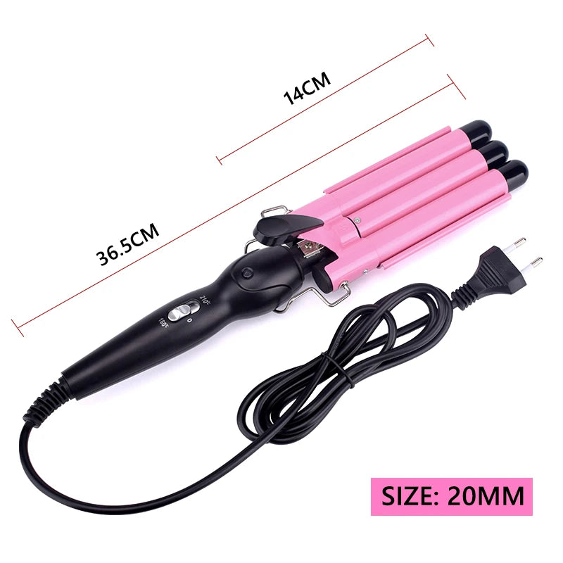 Plancha de pelo rosa de triple barril
