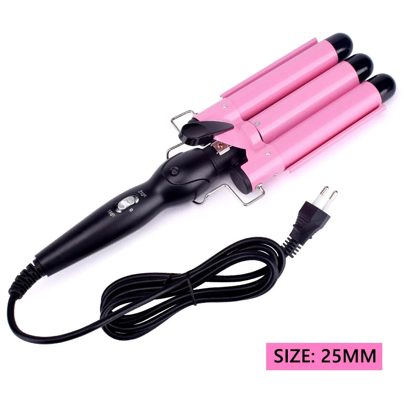 Plancha de pelo rosa de triple barril