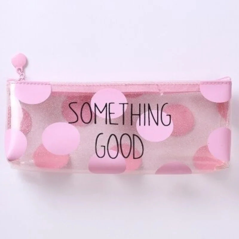 Estuche para lápices con diseño de gato rosa transparente, accesorio escolar para niñas