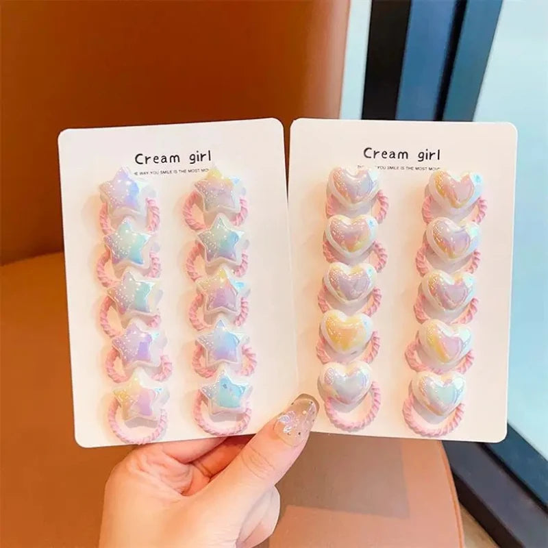 Paquete de 10 gomas para el pelo para niña: diseños de corazón, estrella y bonitos