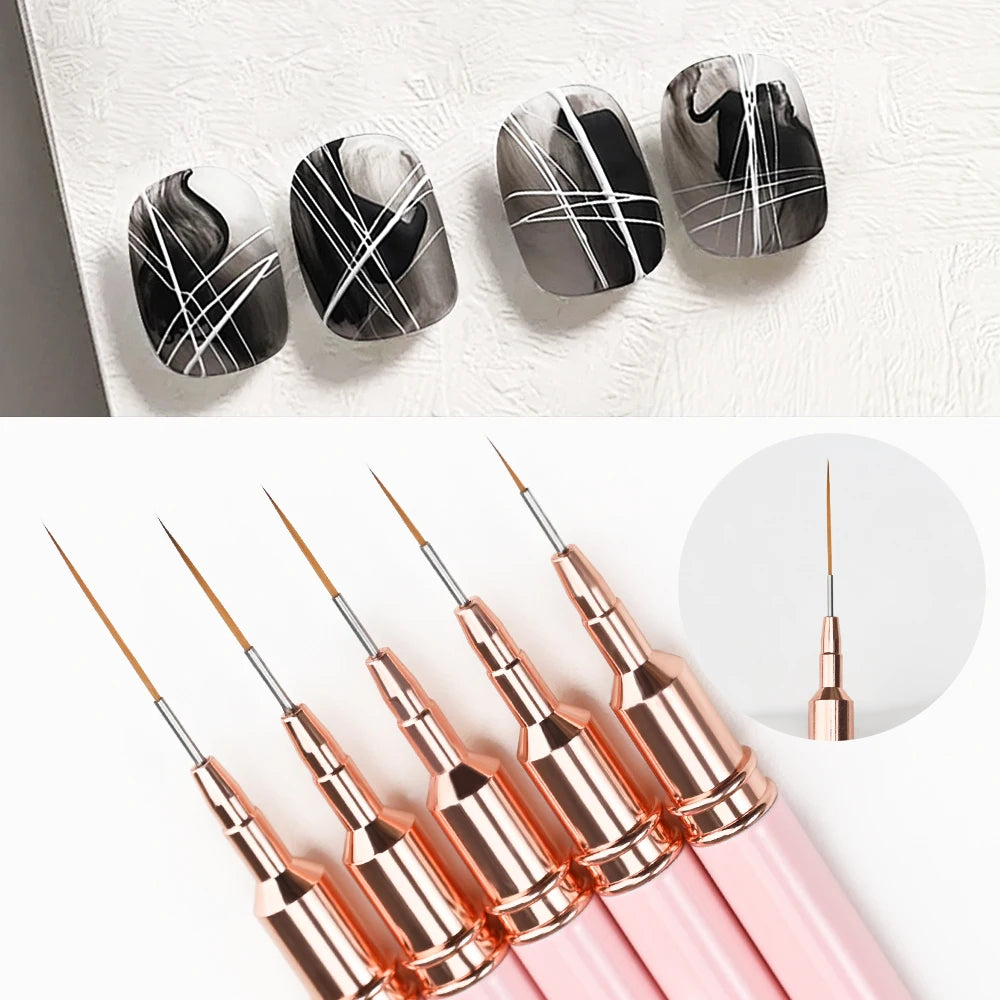 Pinceles finos para decoración de uñas: juego de 5 para líneas y decoraciones precisas