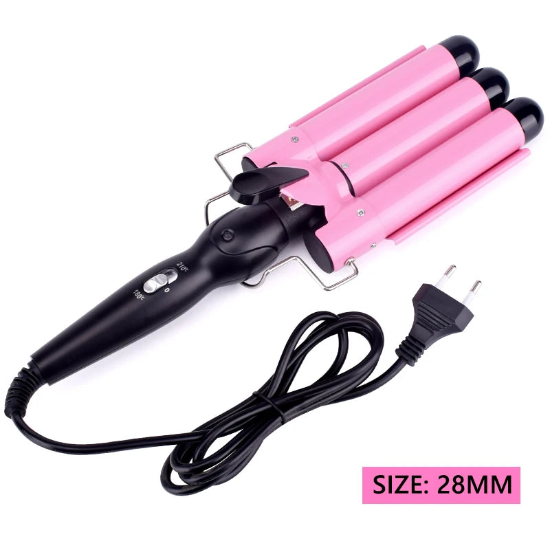 Plancha de pelo rosa de triple barril