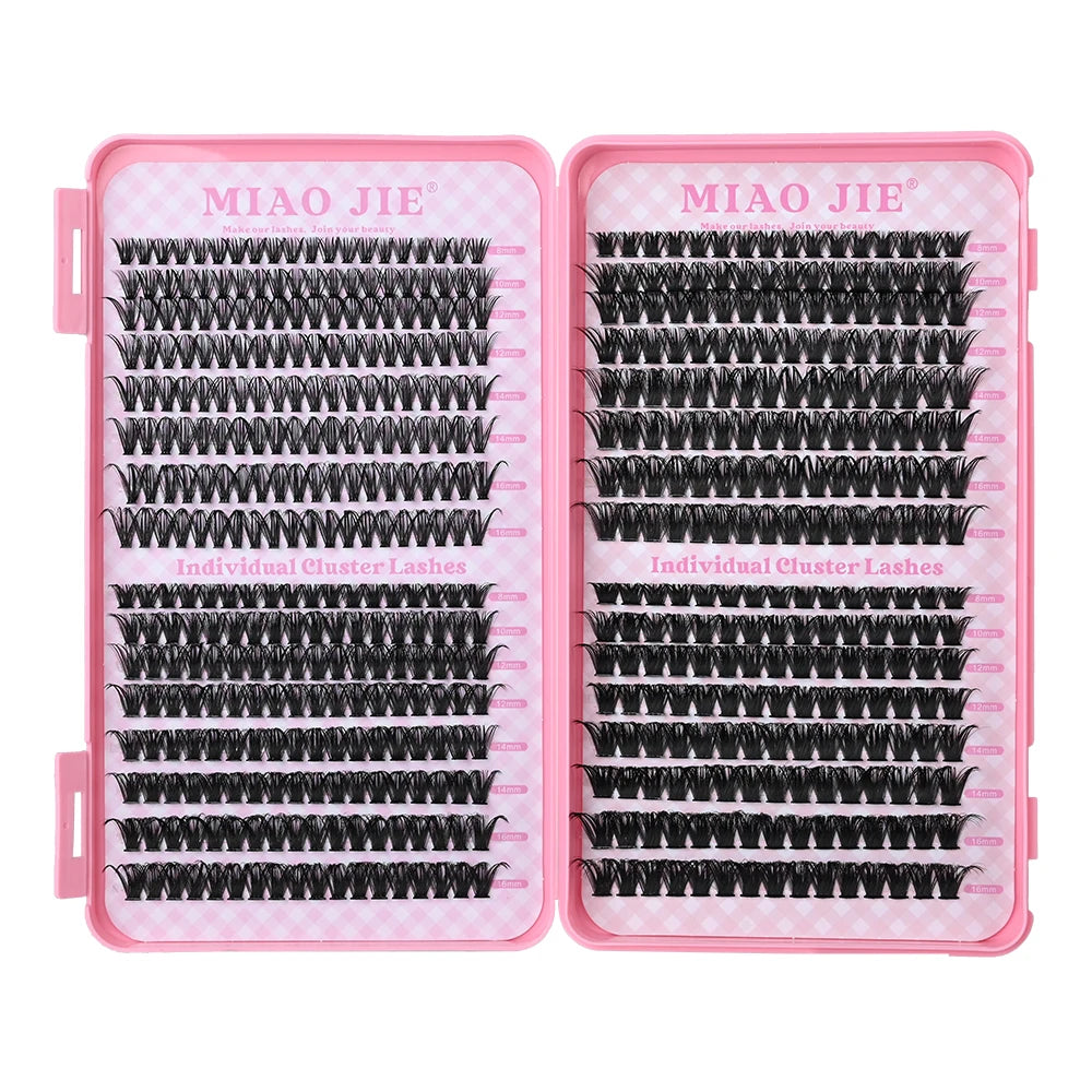 Kit de extensiones de pestañas MIAOJIE – D Curl Clusters + Pegamento y fijador