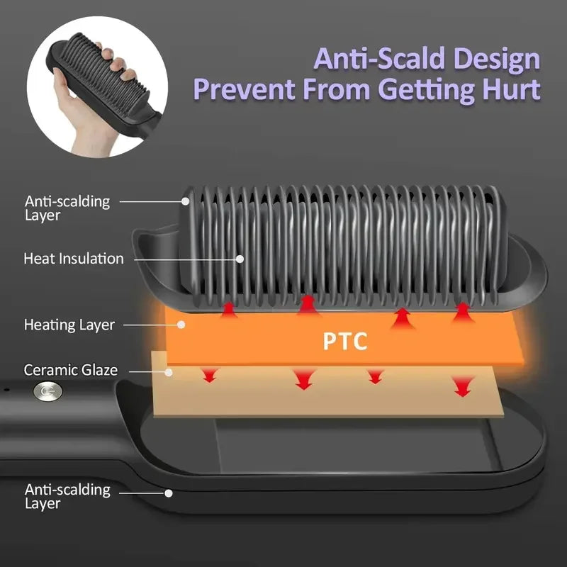 Peine eléctrico calefactor: plancha de pelo rápida y profesional