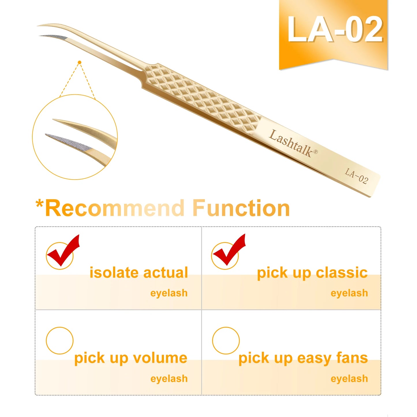 Pinzas de precisión Lashtalk Gold: punta de fibra ultrafina y agarre antideslizante