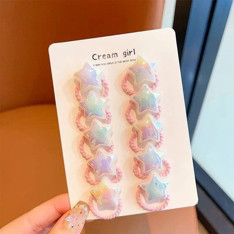Paquete de 10 gomas para el pelo para niña: diseños de corazón, estrella y bonitos
