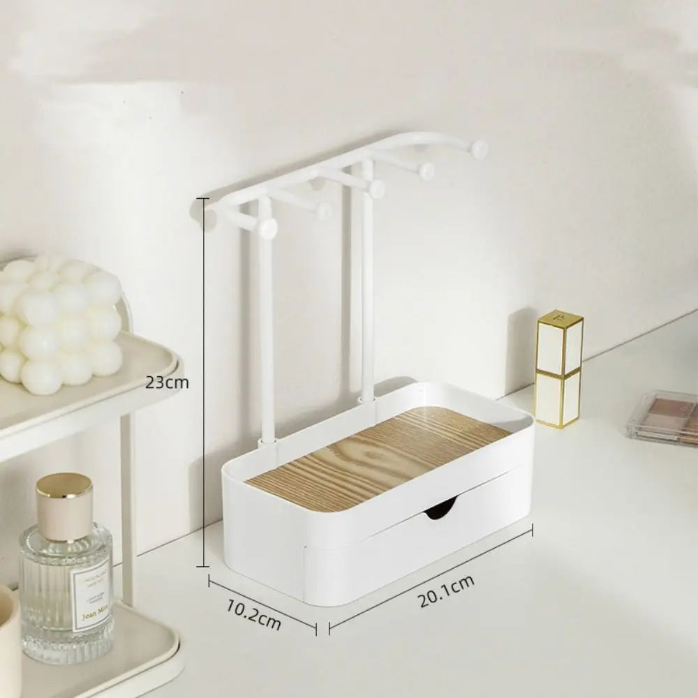 Expositor de joyas portátil con cajón: base de madera y elegante almacenamiento.