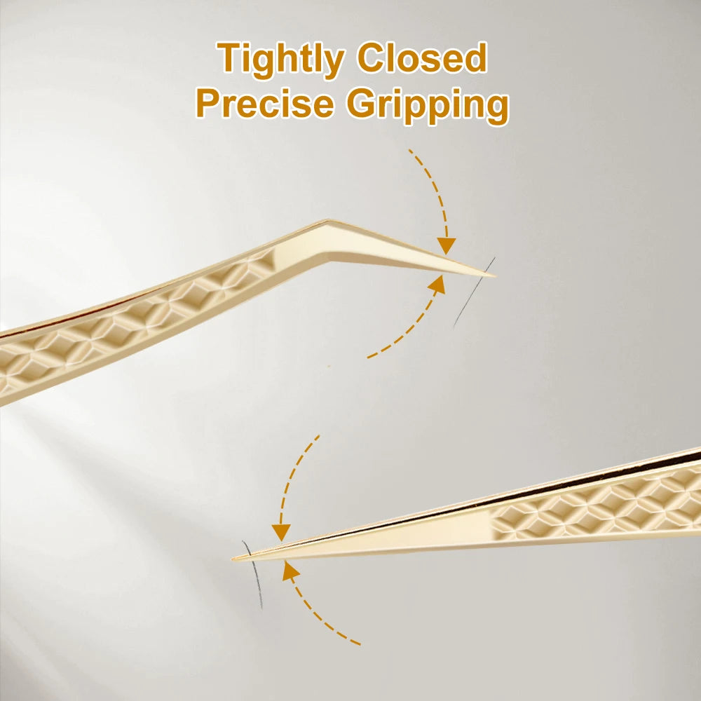 Pinzas de precisión Lashtalk Gold: punta de fibra ultrafina y agarre antideslizante