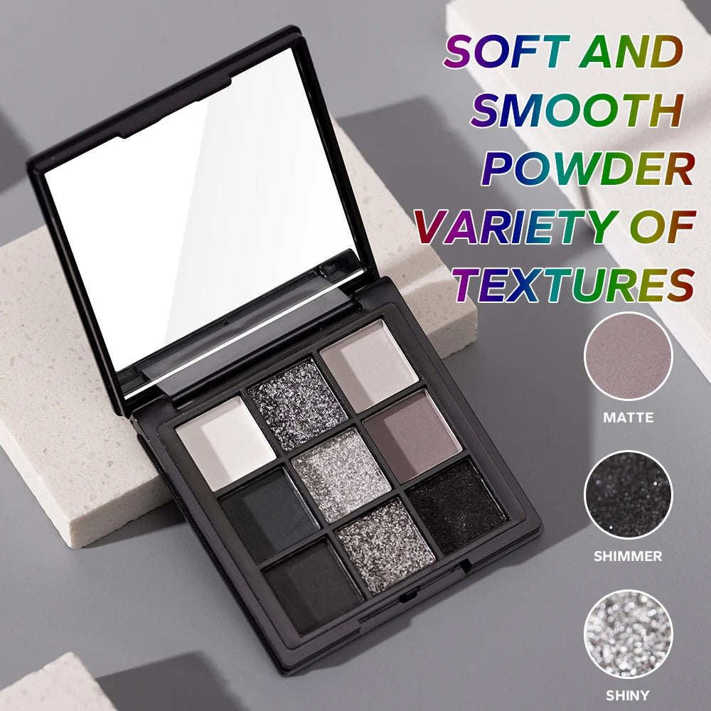 🖤 9-Color Eyeshadow Palette – Matte and Shimmer Smoky Shades