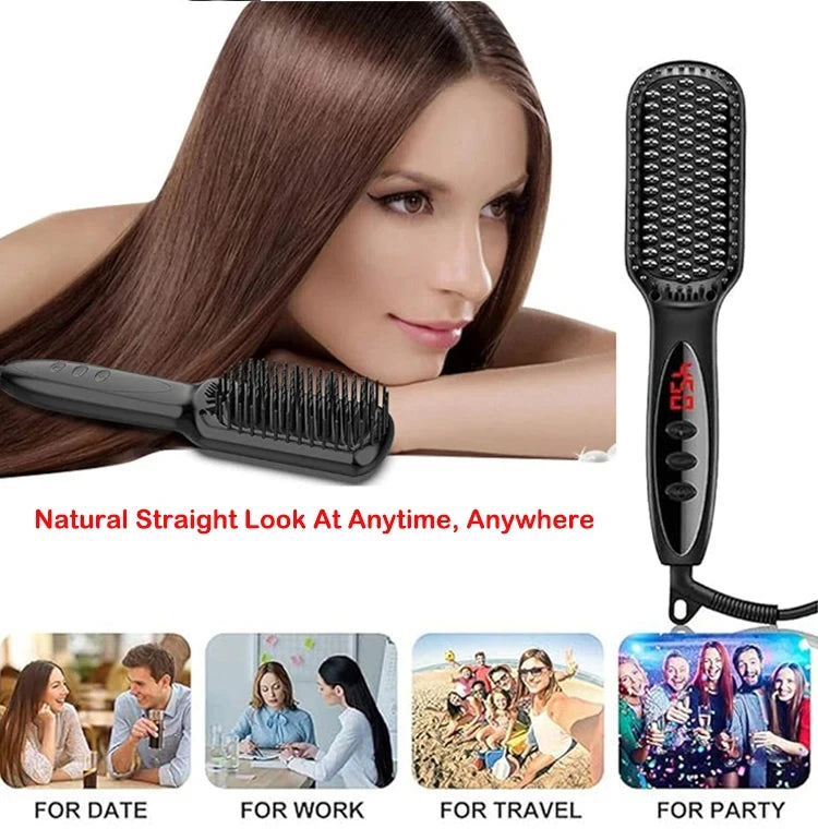 Cepillo alisador eléctrico de cerámica antiescaldaduras para cabello y barba.