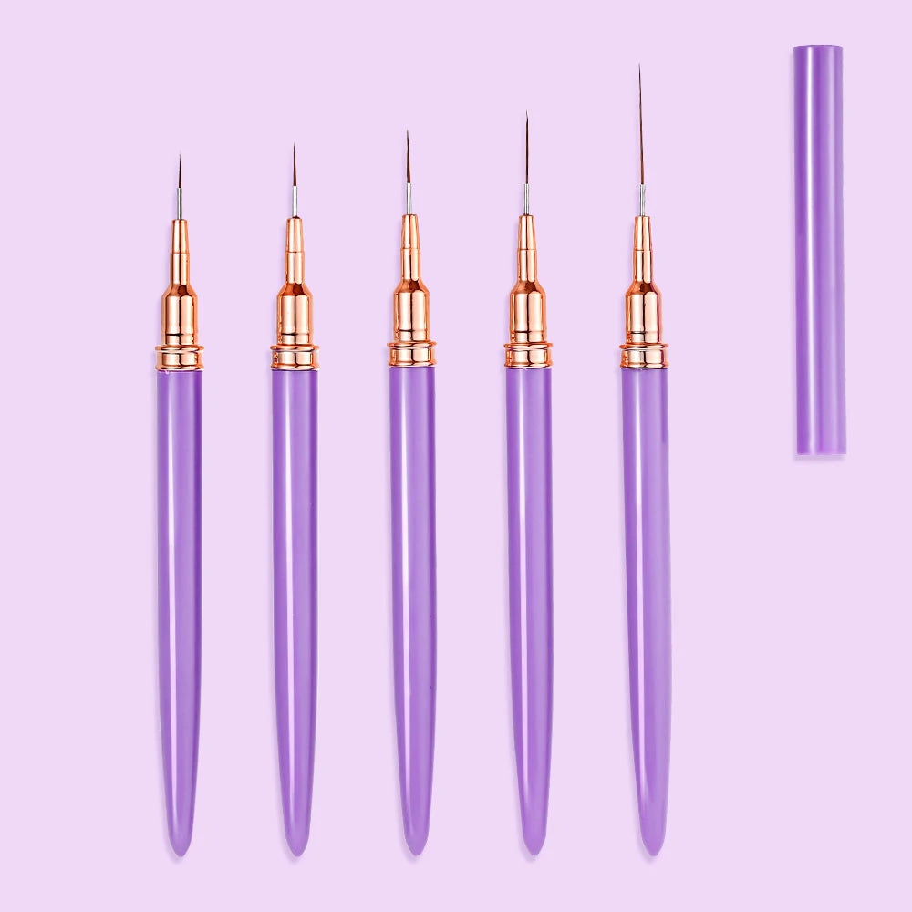 Pinceles finos para decoración de uñas: juego de 5 para líneas y decoraciones precisas