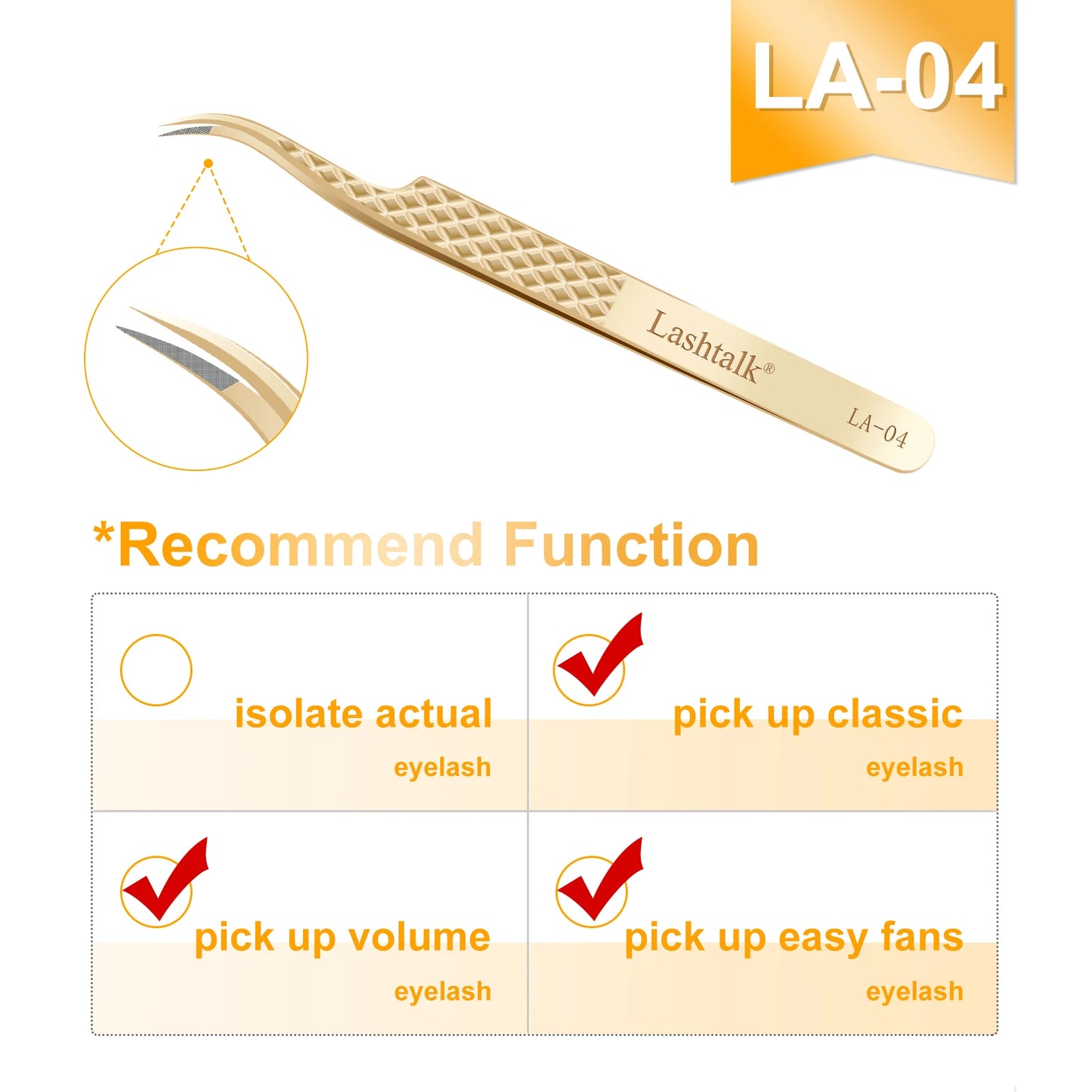 Pinzas de precisión Lashtalk Gold: punta de fibra ultrafina y agarre antideslizante