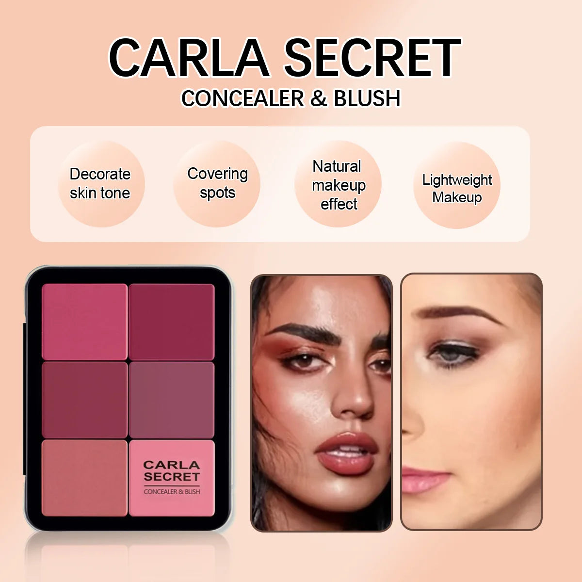 💄 Paleta de 12 colores: corrector, rubor, contorno e iluminador