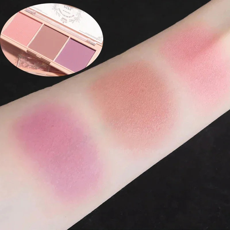 🌸🎨 3-Color Matte Blush Palette – Multi-Functional Complexion & Eyes with Brush
