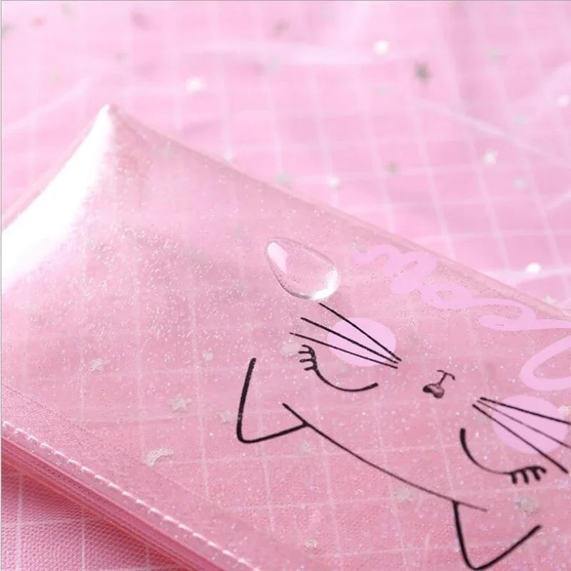 Estuche para lápices con diseño de gato rosa transparente, accesorio escolar para niñas