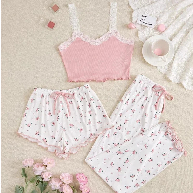 Ensemble Homewear Femme – Camisole, Short & Pantalon imprimé 🩷