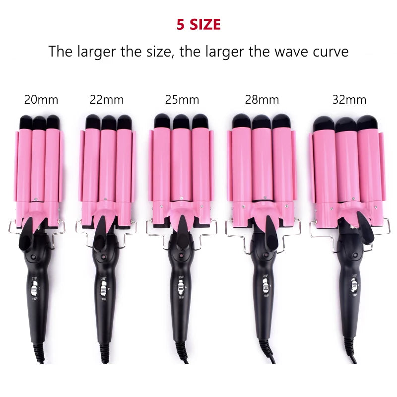 Plancha de pelo rosa de triple barril