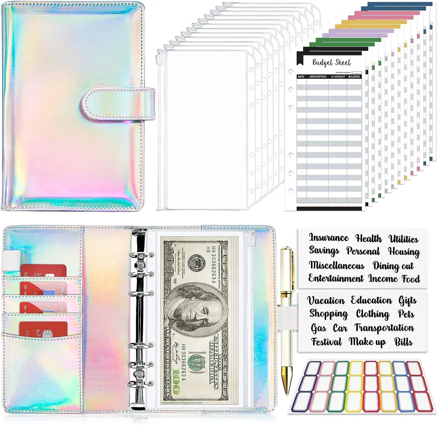 đ° Classeur Budget A6 Holographique â Pochette ZippĂ©e pour Ăpargne & Organisation