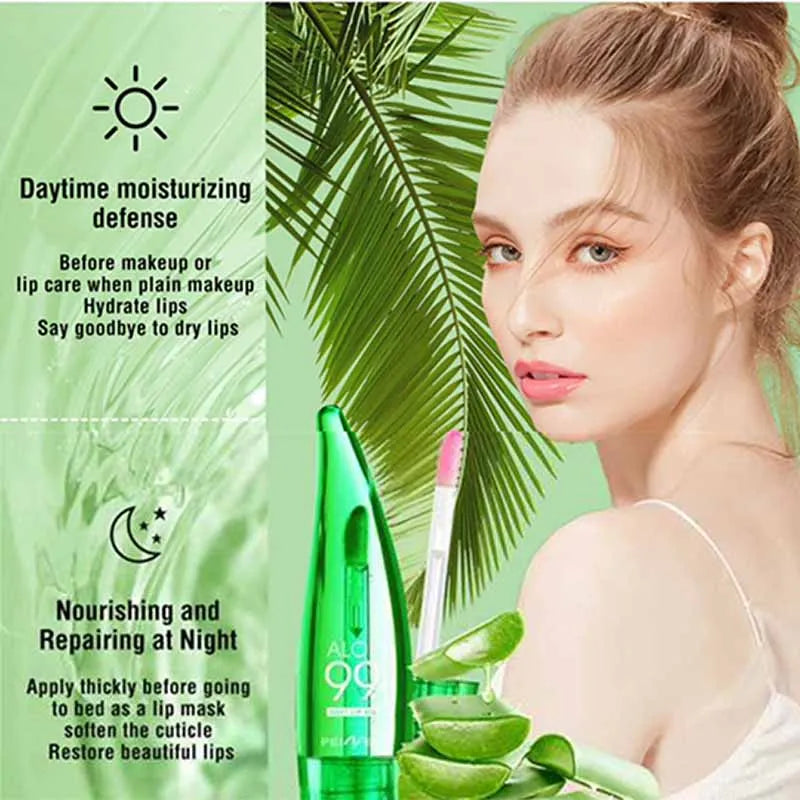 Bálsamo labial con 99 % de aloe vera: hidratación duradera y cambio de color.