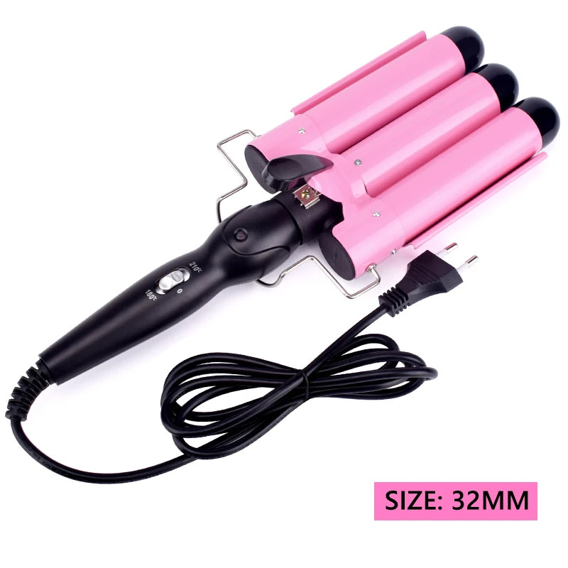 Plancha de pelo rosa de triple barril
