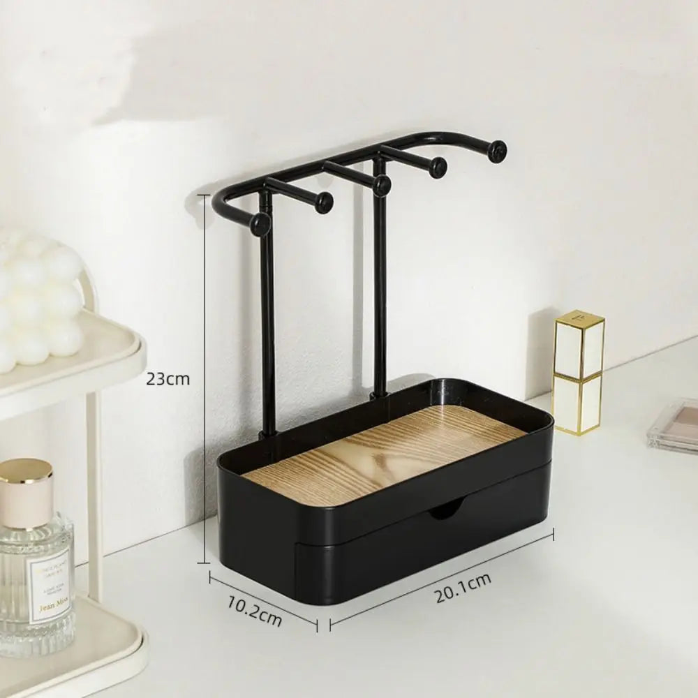 Expositor de joyas portátil con cajón: base de madera y elegante almacenamiento.