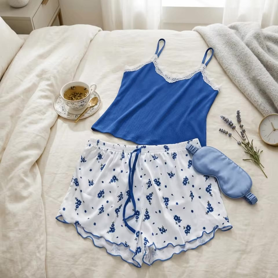 Pyjama - Haut camisole avec dentelle et short 🌸