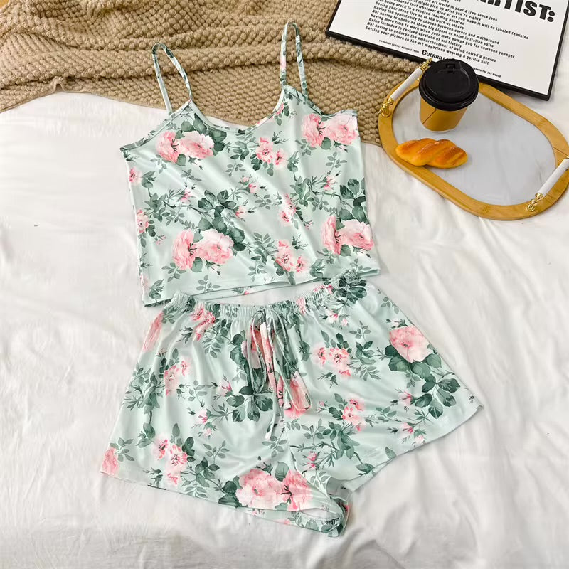 Pyjama - Haut Camisole à bretelles et Short assorti 🌸