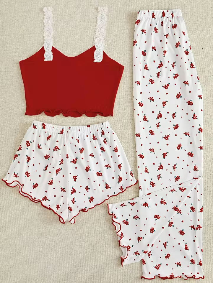 Pajama Set - Lace Camisole Top, Shorts and Pants 💐