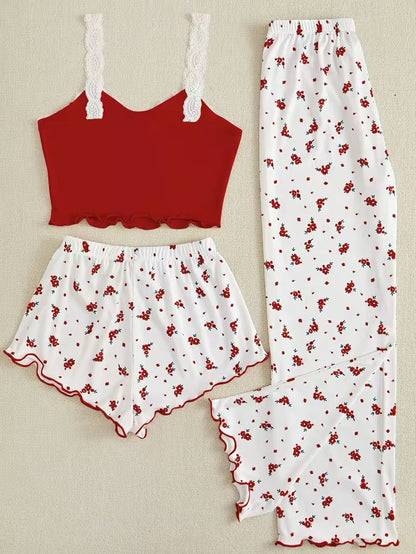 Pajama Set - Lace Camisole Top, Shorts and Pants 💐