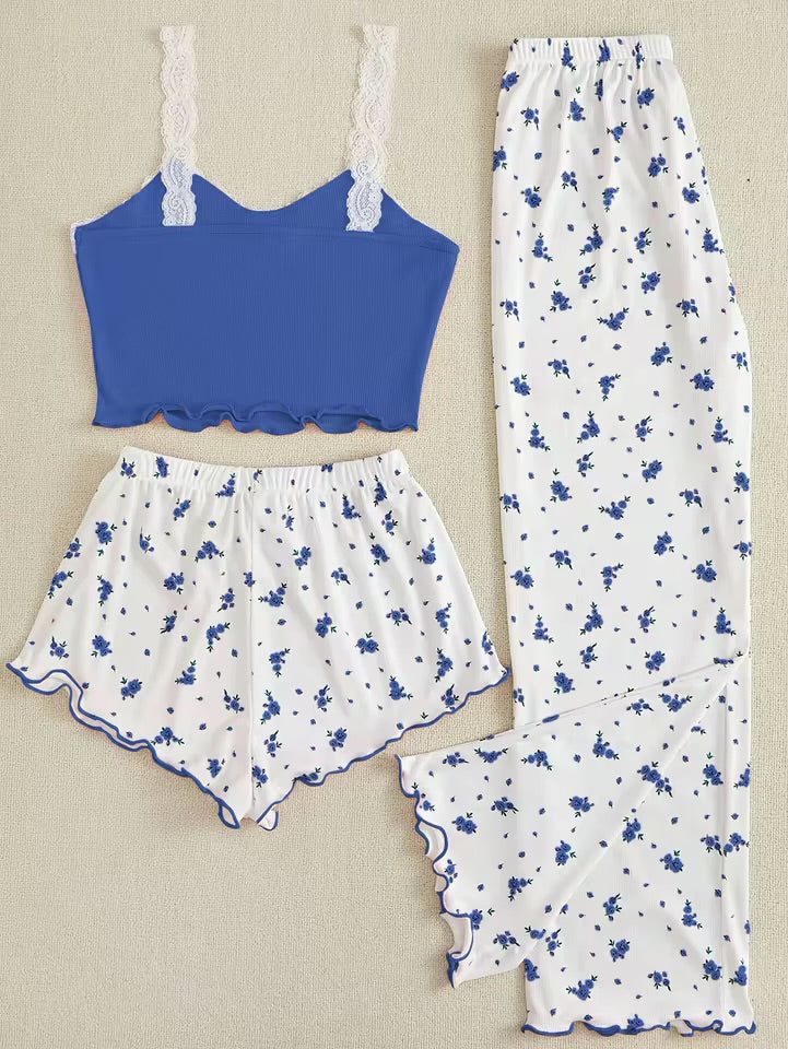 Pajama Set - Lace Camisole Top, Shorts and Pants 💐