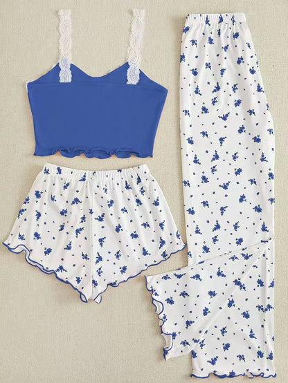 Pajama Set - Lace Camisole Top, Shorts and Pants 💐