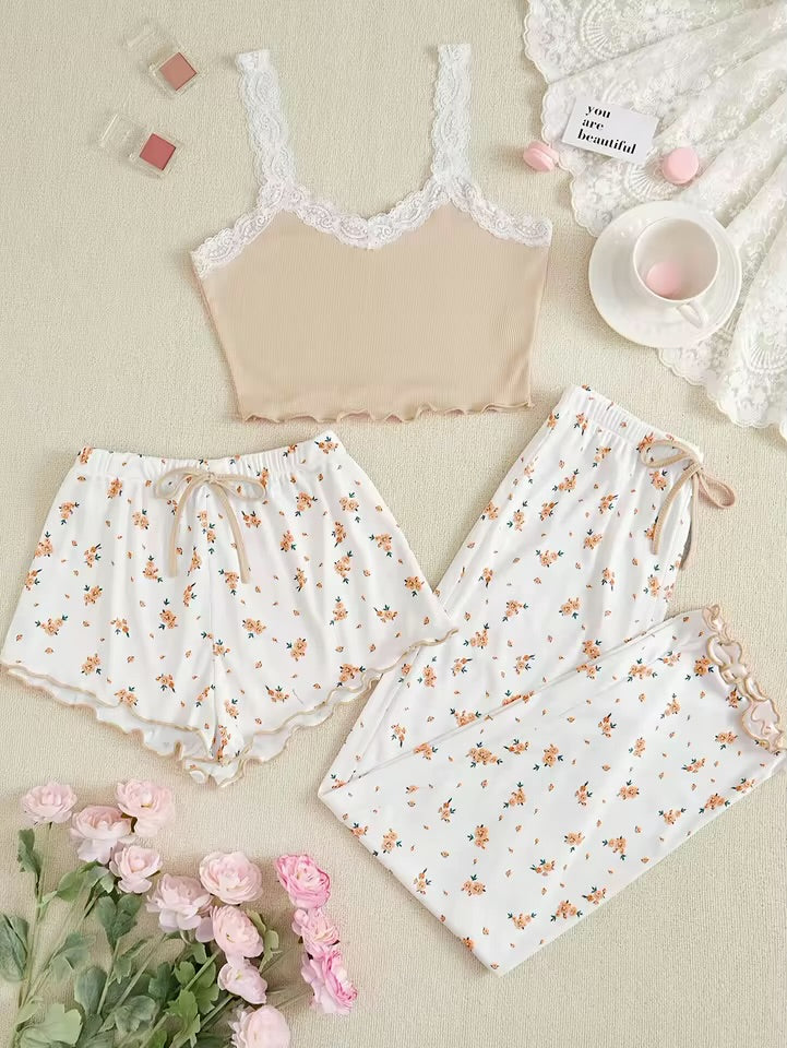 Pajama Set - Lace Camisole Top, Shorts and Pants 💐