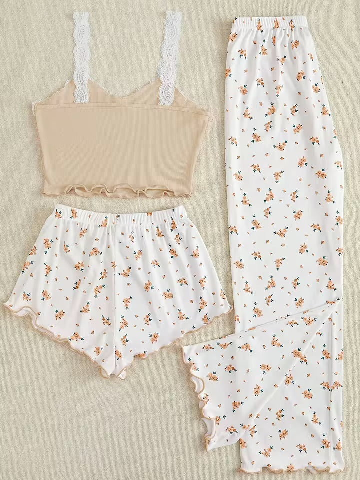 Pajama Set - Lace Camisole Top, Shorts and Pants 💐