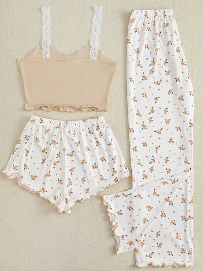 Pajama Set - Lace Camisole Top, Shorts and Pants 💐