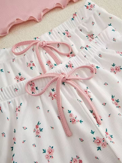 Pyjama - Haut camisole avec dentelle et short 🌸