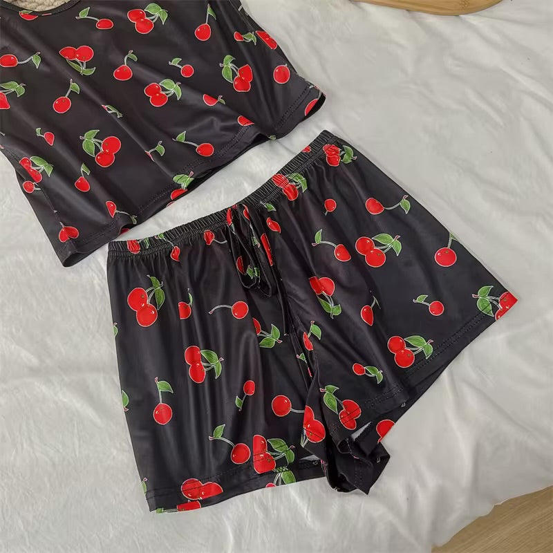 Pyjama - Haut Camisole à Bretelles et Short assorti 🍒