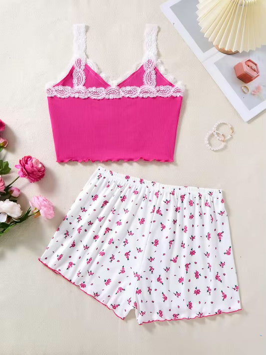 Pyjama - Haut camisole avec dentelle et short 🌸