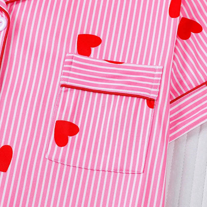 Pyjama Boutonné - Haut à manches courtes et short à rayures ❤️