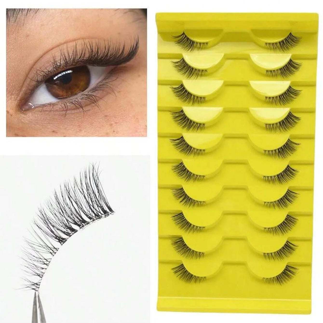 👁️ Pack de 10 pares de pestañas postizas naturales - Suavidad y fijación duradera