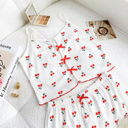 Pyjama - Haut Camisole à Bretelles et Short Assorti 🍒