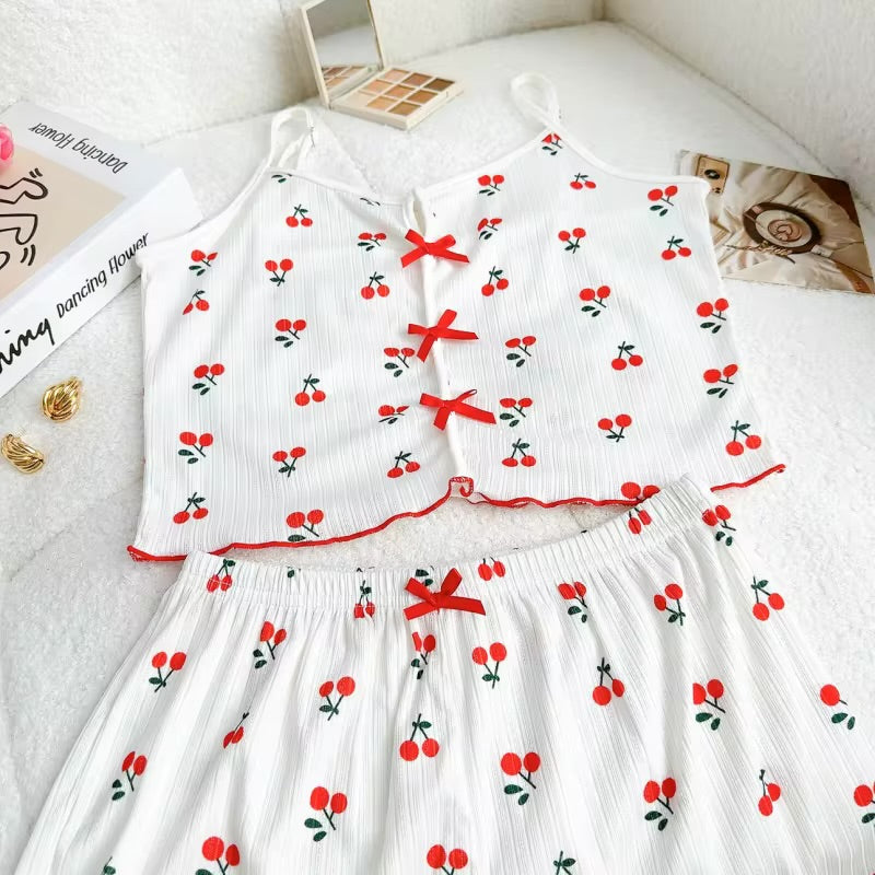Pyjama - Haut Camisole à Bretelles et Short Assorti 🍒