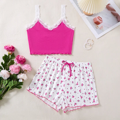 Pyjama - Haut camisole avec dentelle et short 🌸